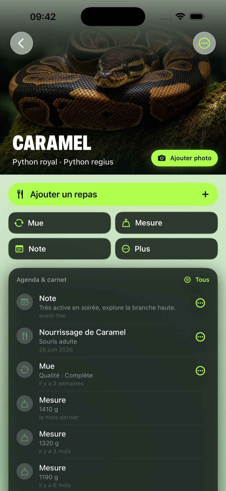 Suivi quotidien d'un animal dans TerraTrack.