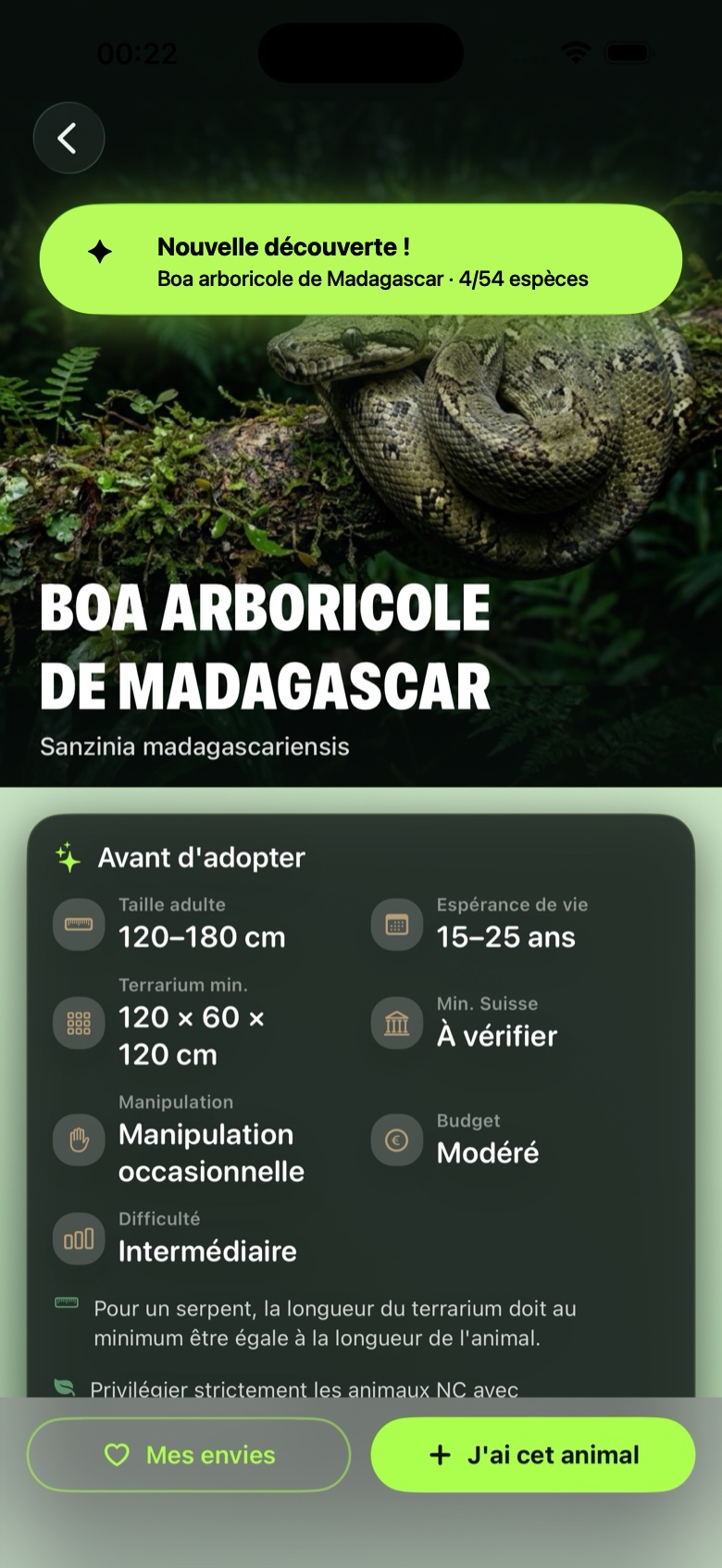 Fiche d'espèce sourcée dans TerraTrack.